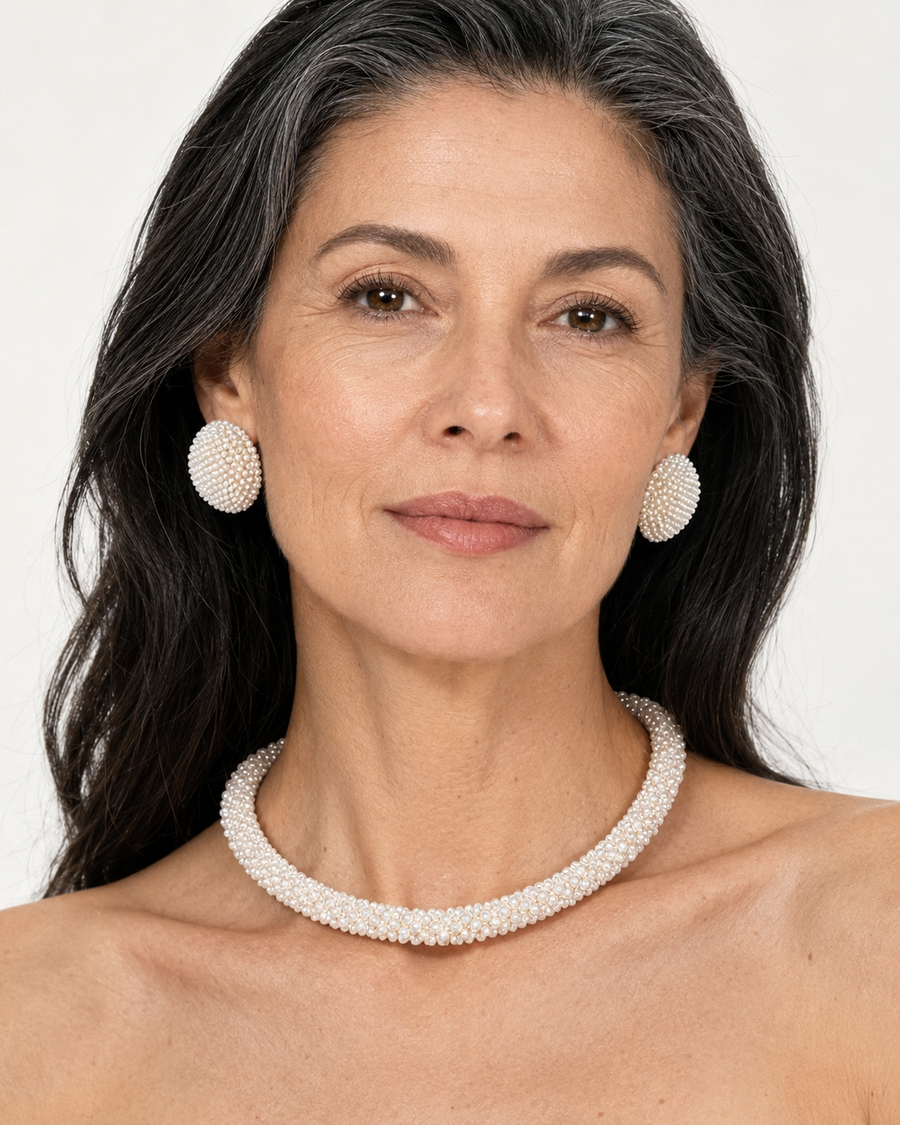 Claire Set - Beaded Choker & Round Stud Earring